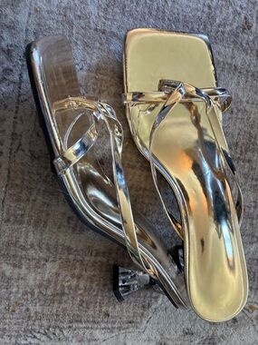 Metallic Gold Strappy Clear Heel Sandals